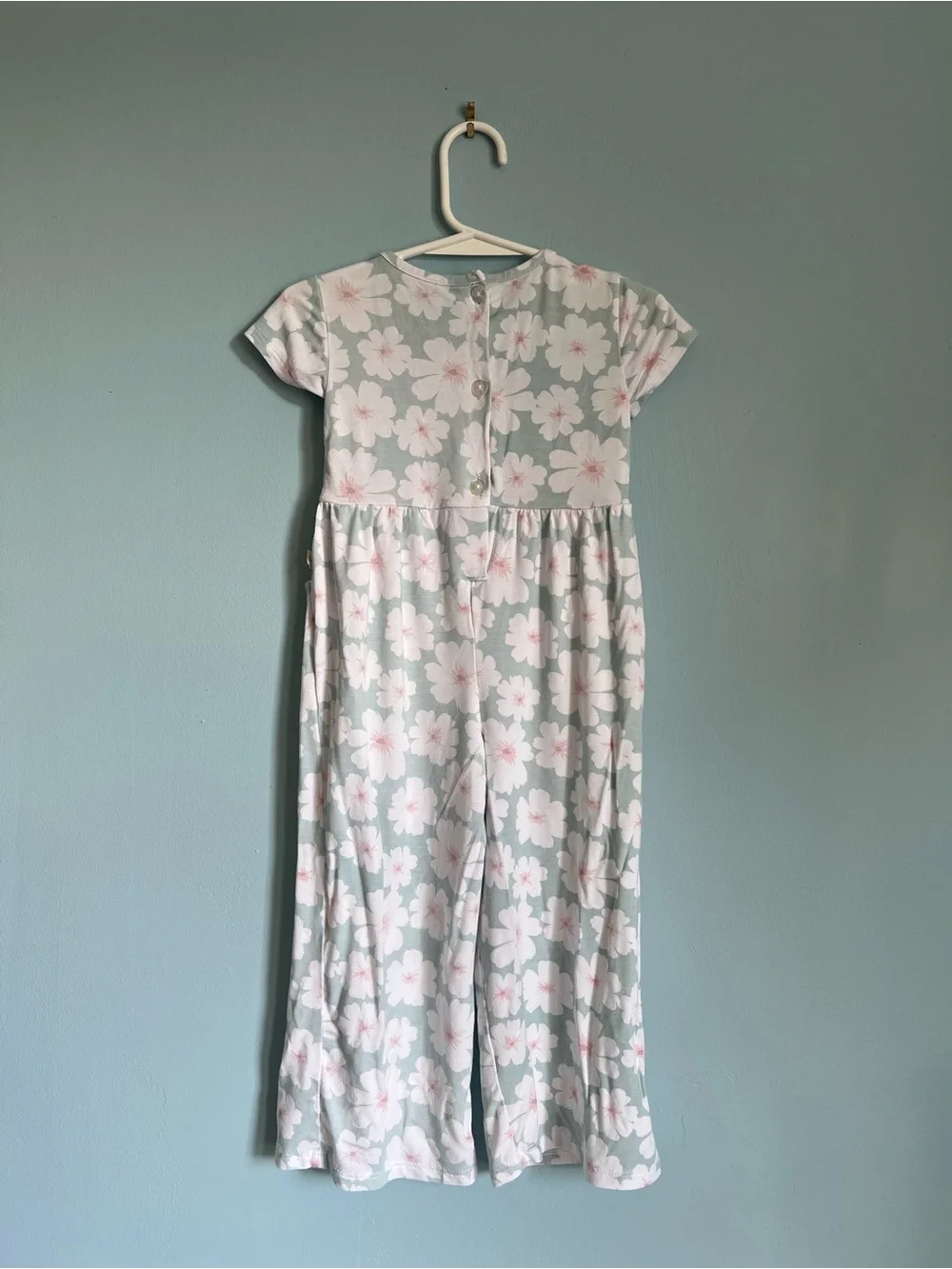 Milkberry Girls' Mint Floral Short-Sleeve Romper/Gown With Pockets